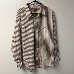 Robert Graham Vertical Stripe Embroidered Multicolor Button Down Shirt Size 3XL‎